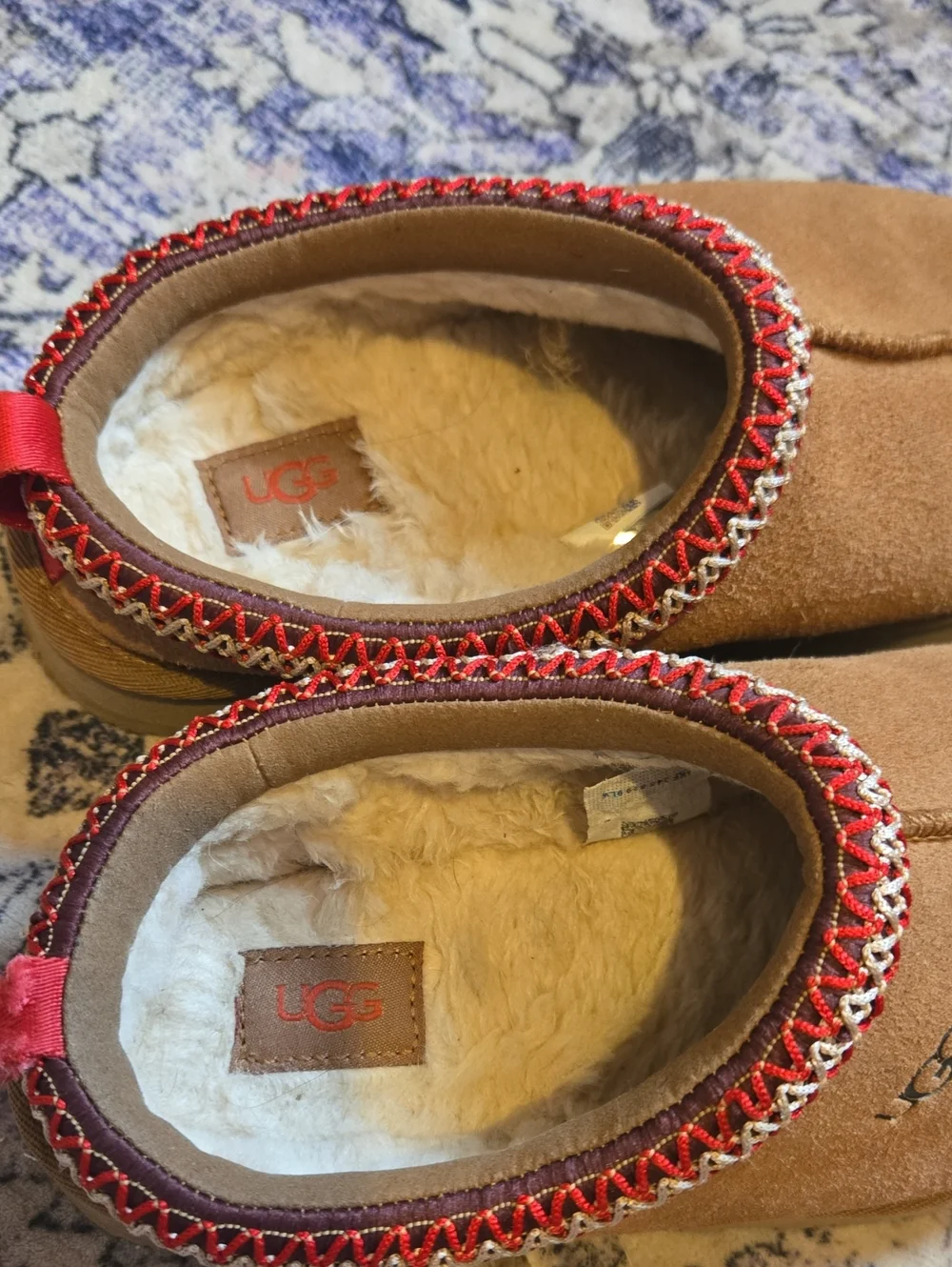 UGG Kids Chestnut Suede Slip-On Clog with Red Trim Tazz Slippers Size 4